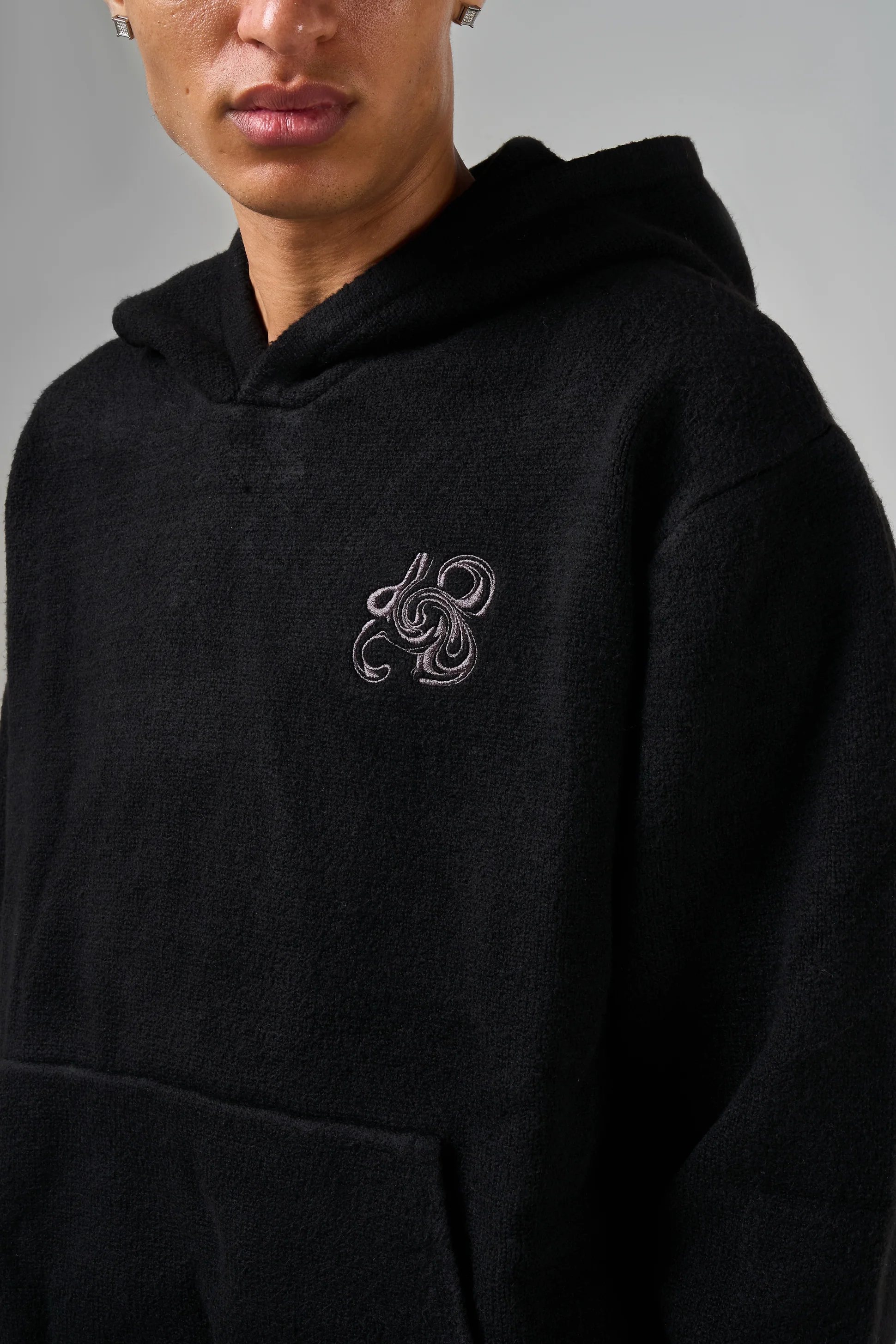 Amos Black Knitted Hoodie - Image 3