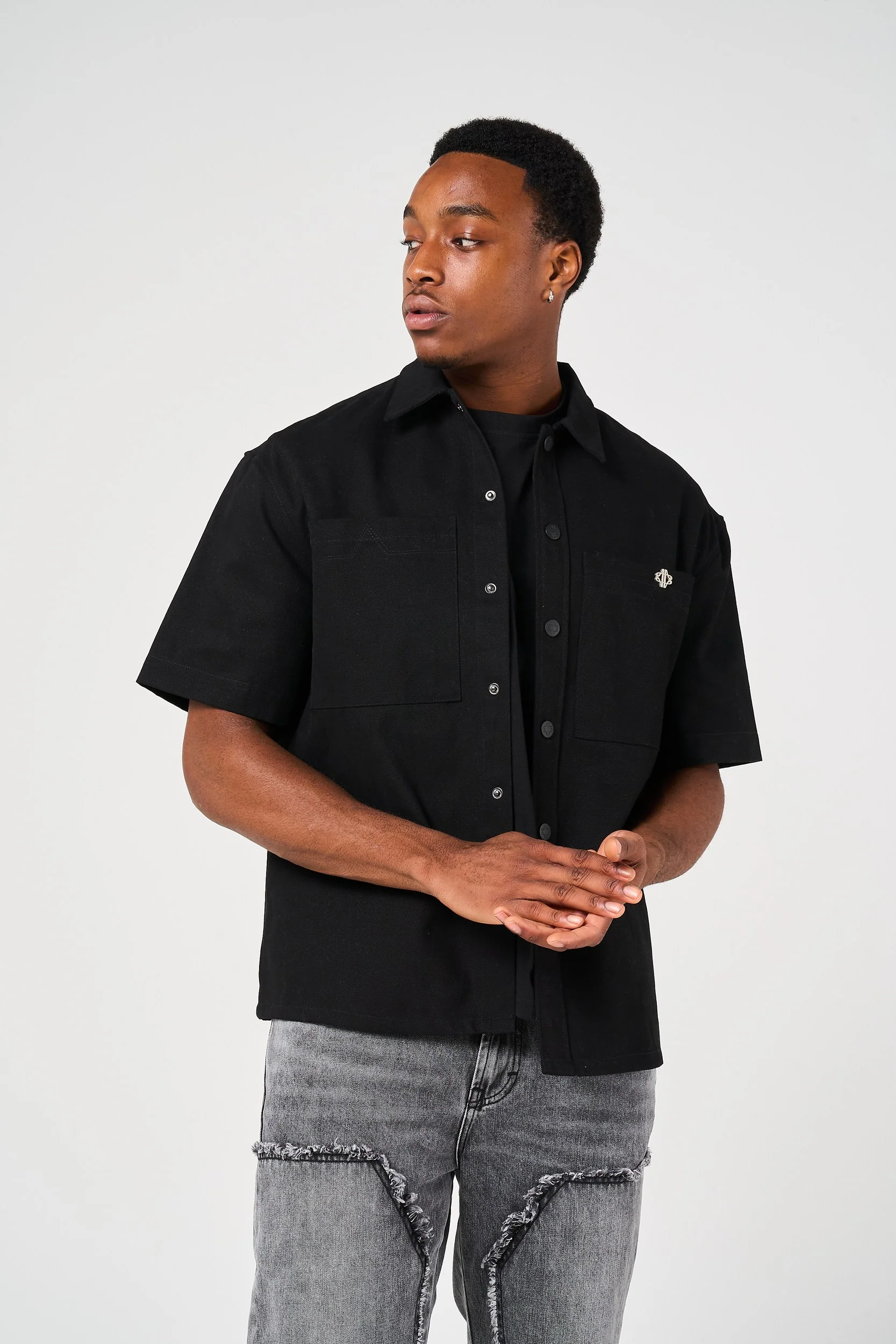 Blaise Cotton Twill Black Shirt - Image 4