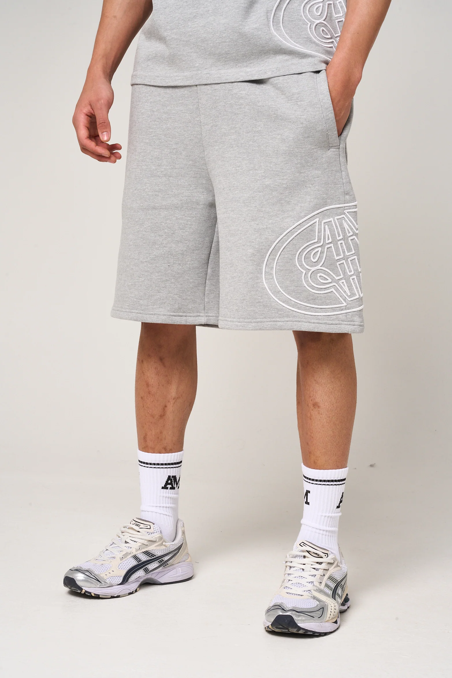 Fares Logo Embroidery Shorts Grey - Image 2