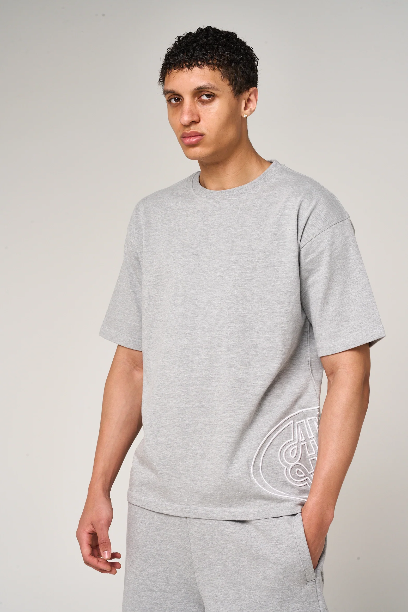 Fares Logo Embroidery T Shirt Grey