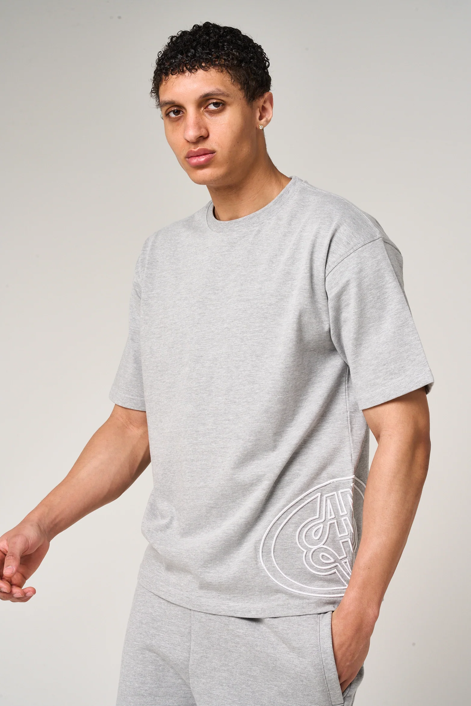 Fares Logo Embroidery T Shirt Grey - Image 5