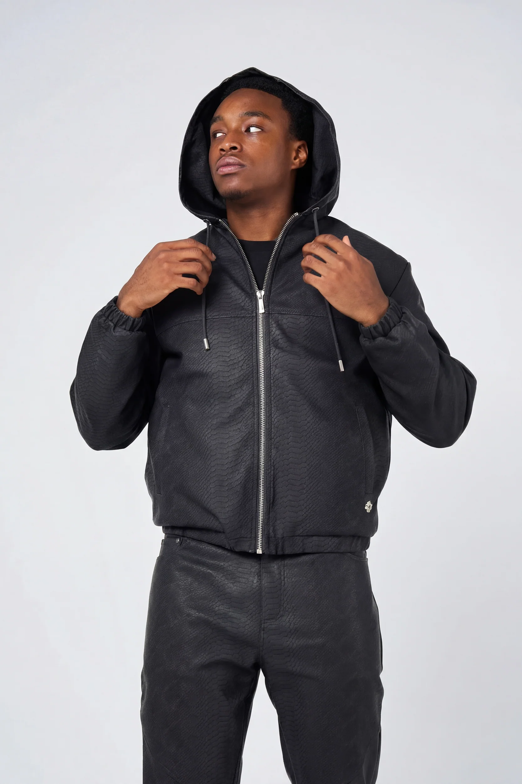 Isandro Black Croc Leather Jacket - Image 4
