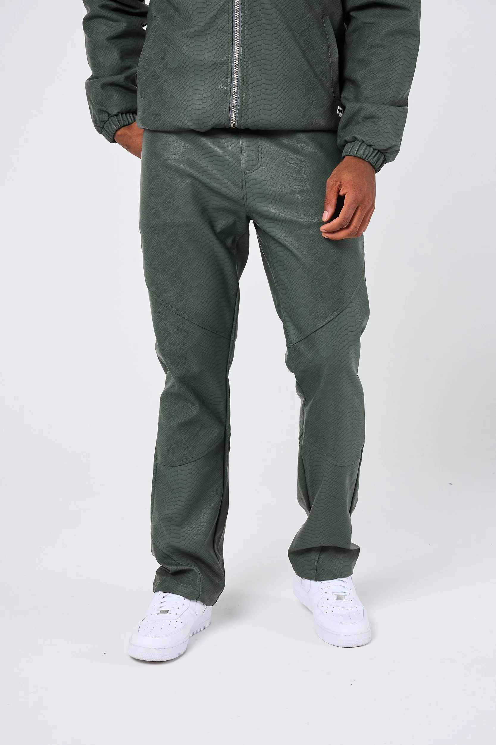 Isandro Khaki Croc Leather Pants - Image 6