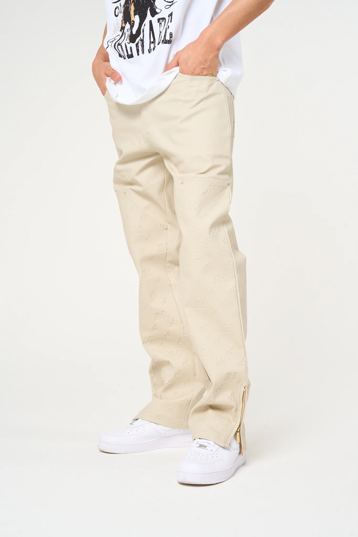 Maceo Embossed Carpenter Pants Beige - Image 5