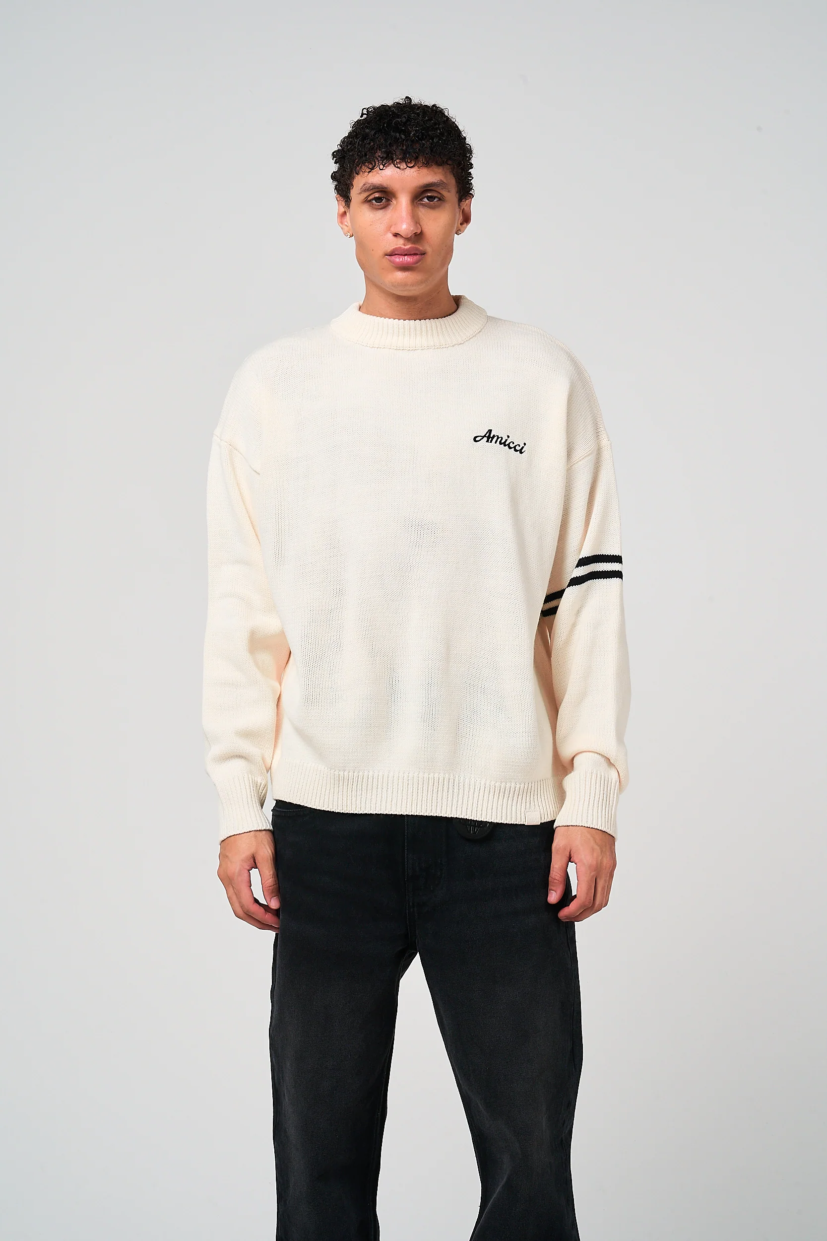 Nantes Long Sleeve White Knitted T Shirt - Image 3