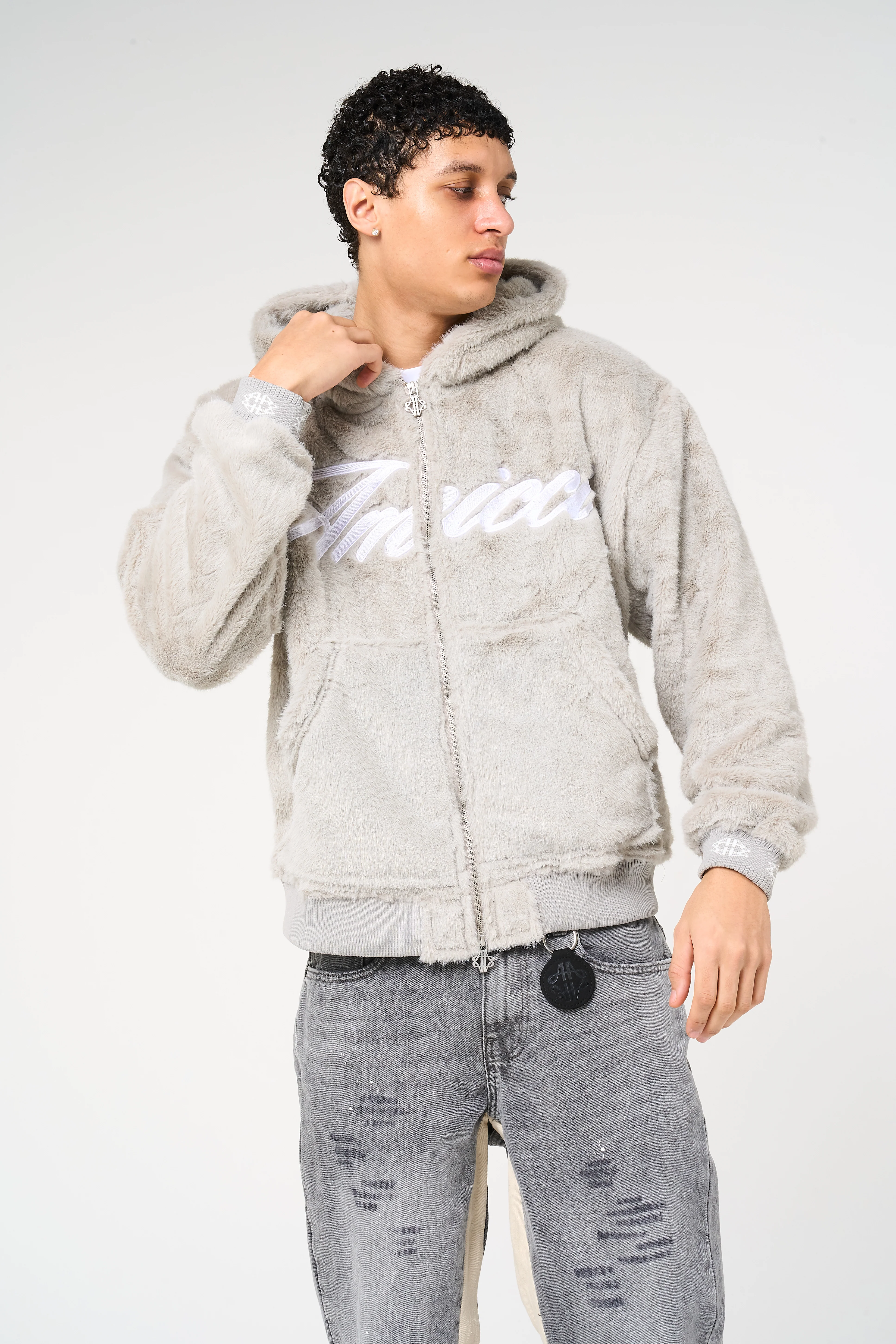 Oakley Grey Fur Hoodie - Image 2