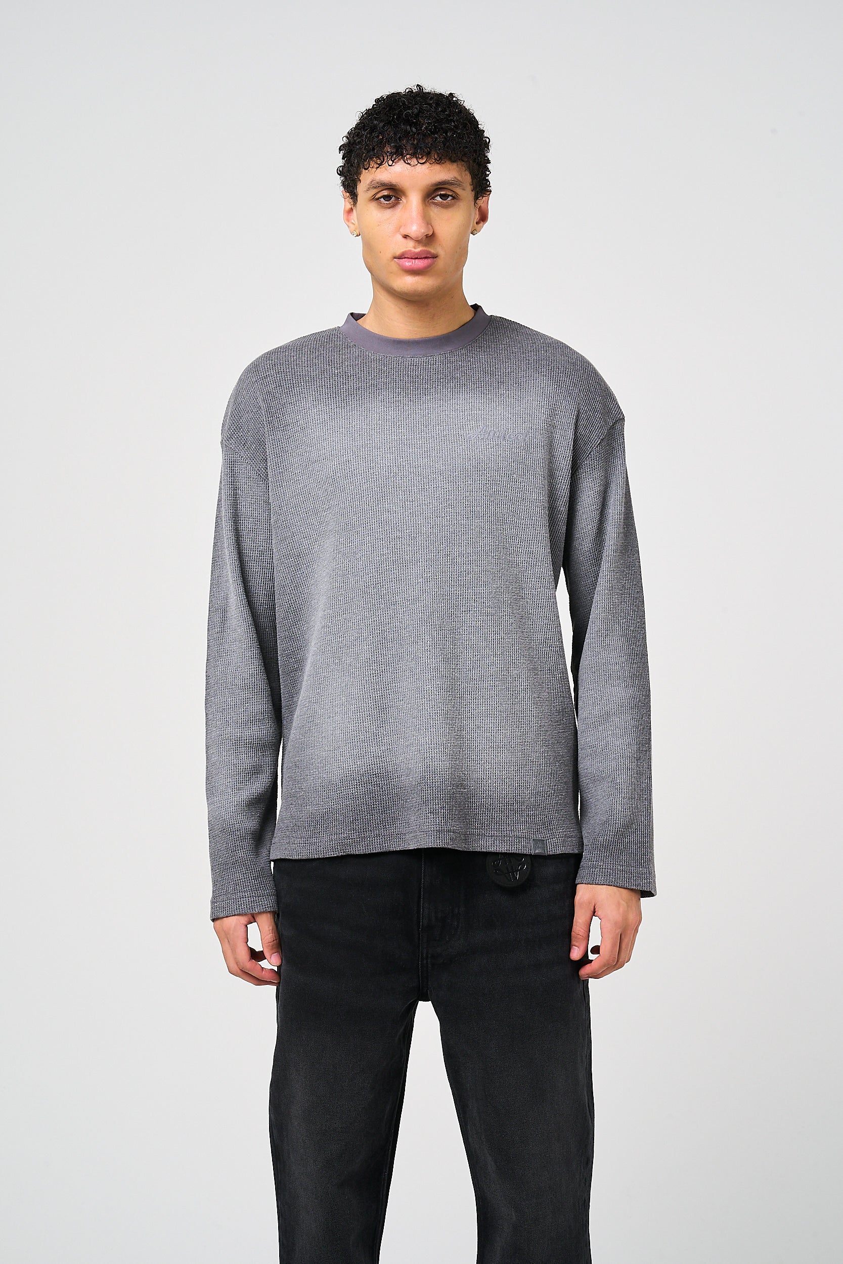 Pandan Grey Waffle Long Sleeve T Shirt - Image 3