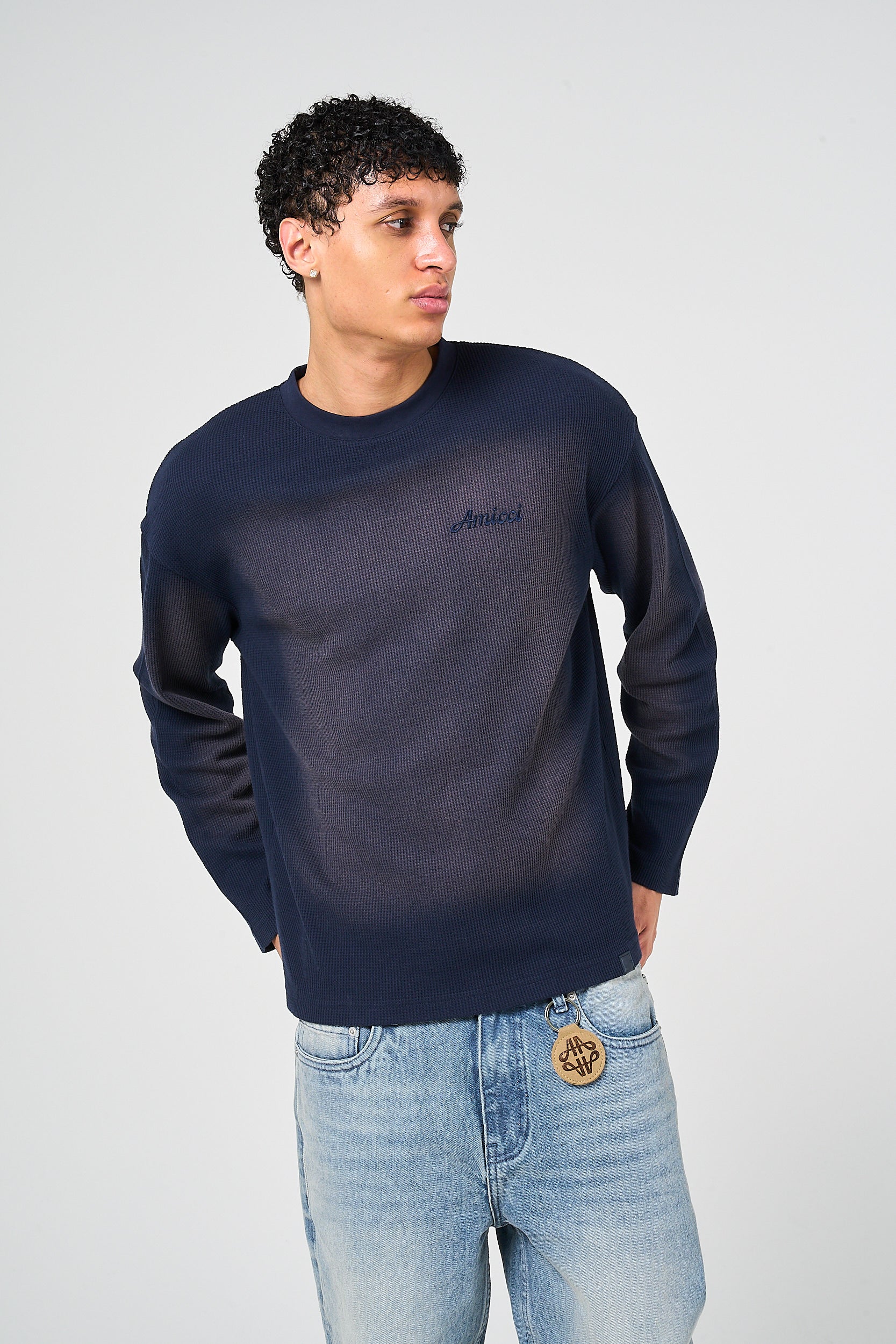 Pandan Navy Waffle Long Sleeve T Shirt - Image 3