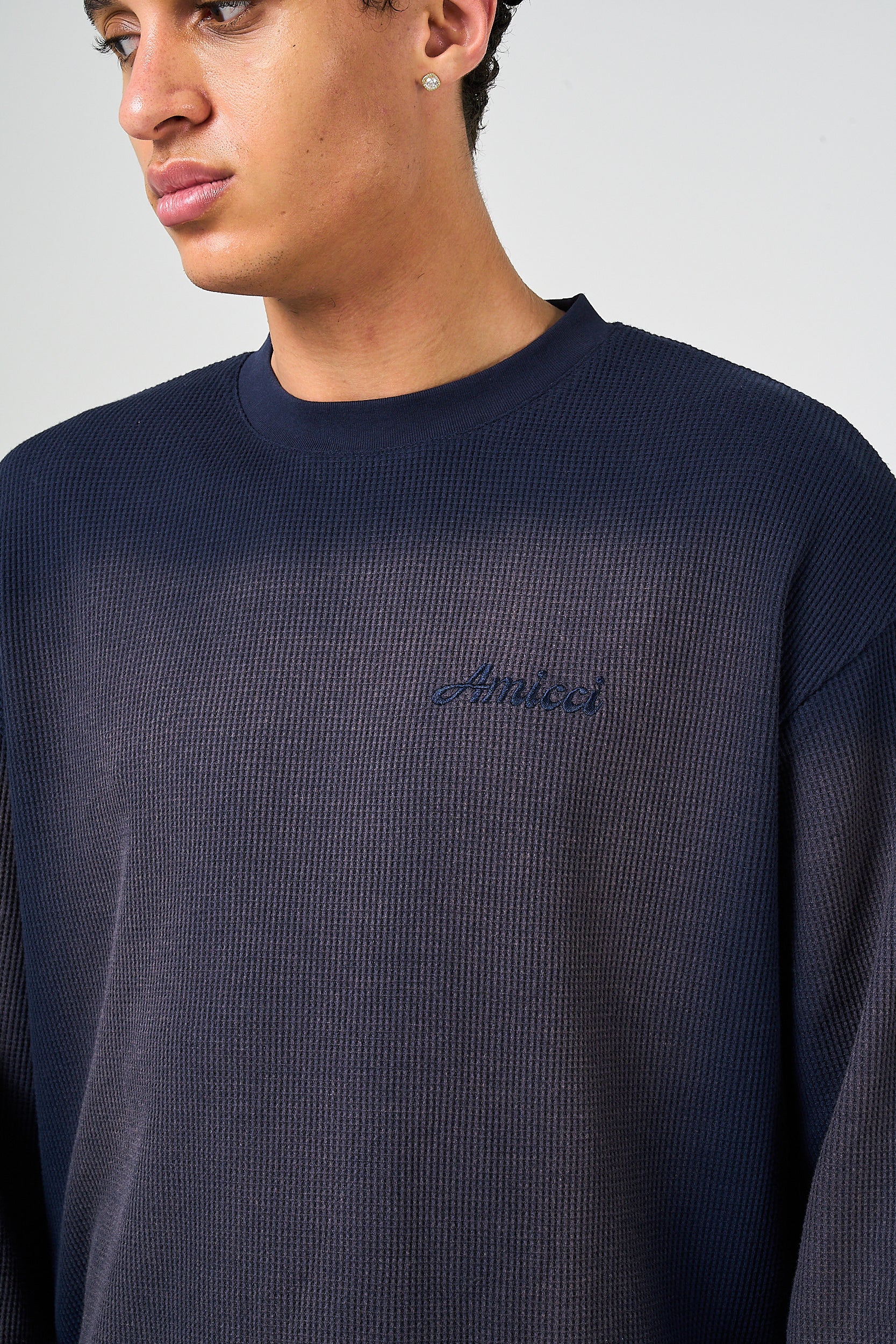 Pandan Navy Waffle Long Sleeve T Shirt - Image 4