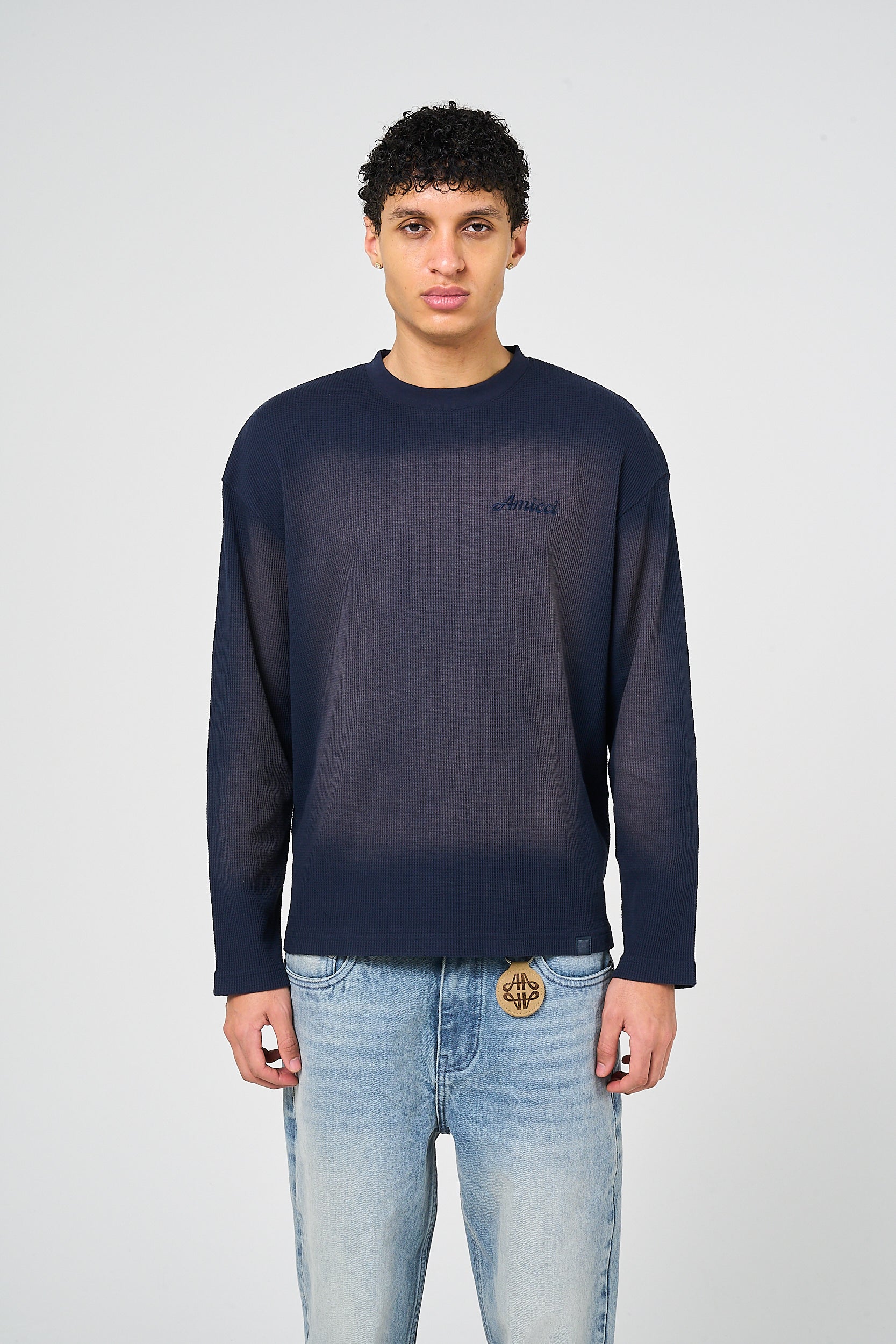 Pandan Navy Waffle Long Sleeve T Shirt - Image 5