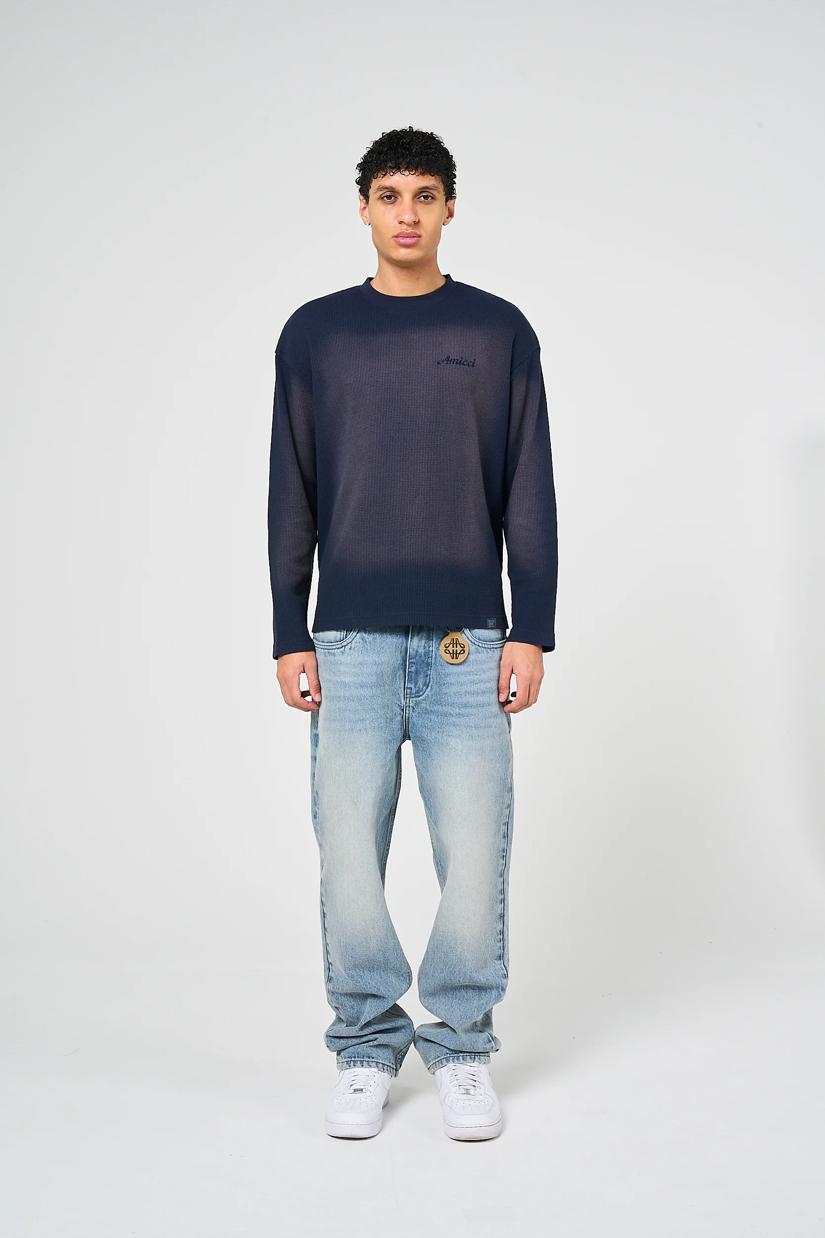 Pandan Navy Waffle Long Sleeve T Shirt - Image 6