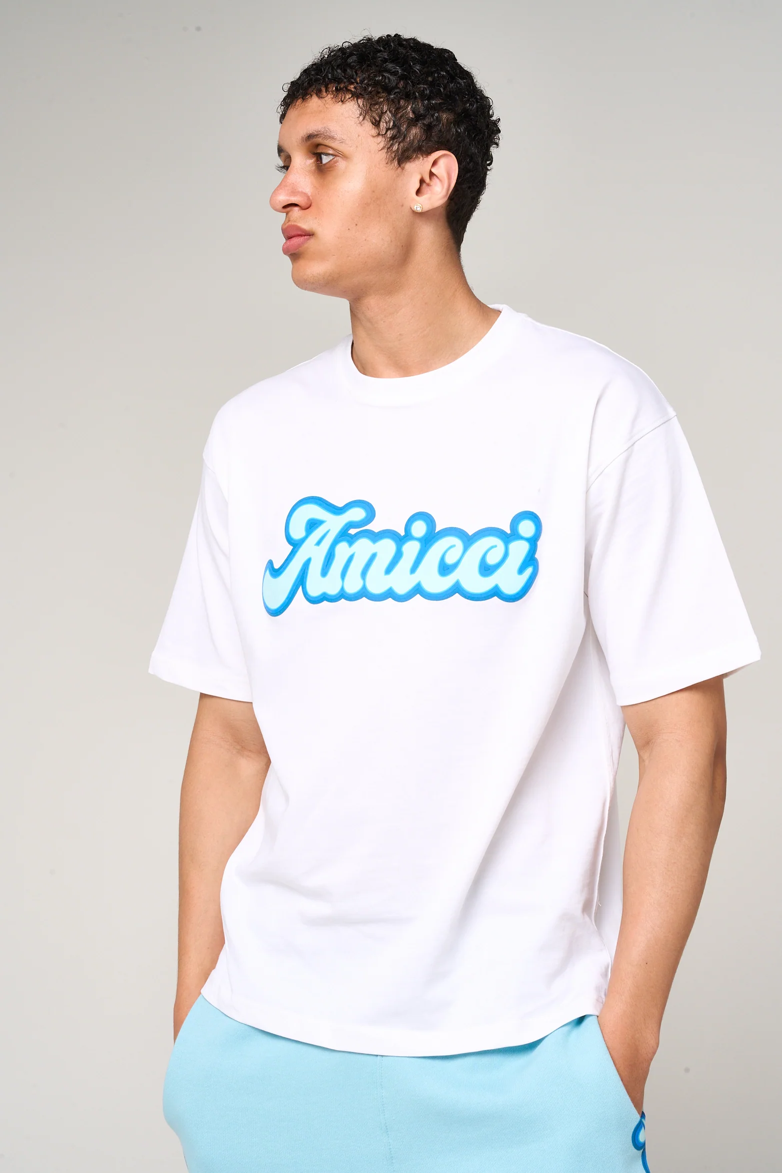 Rachid Logo Print T Shirt Blue - Image 5