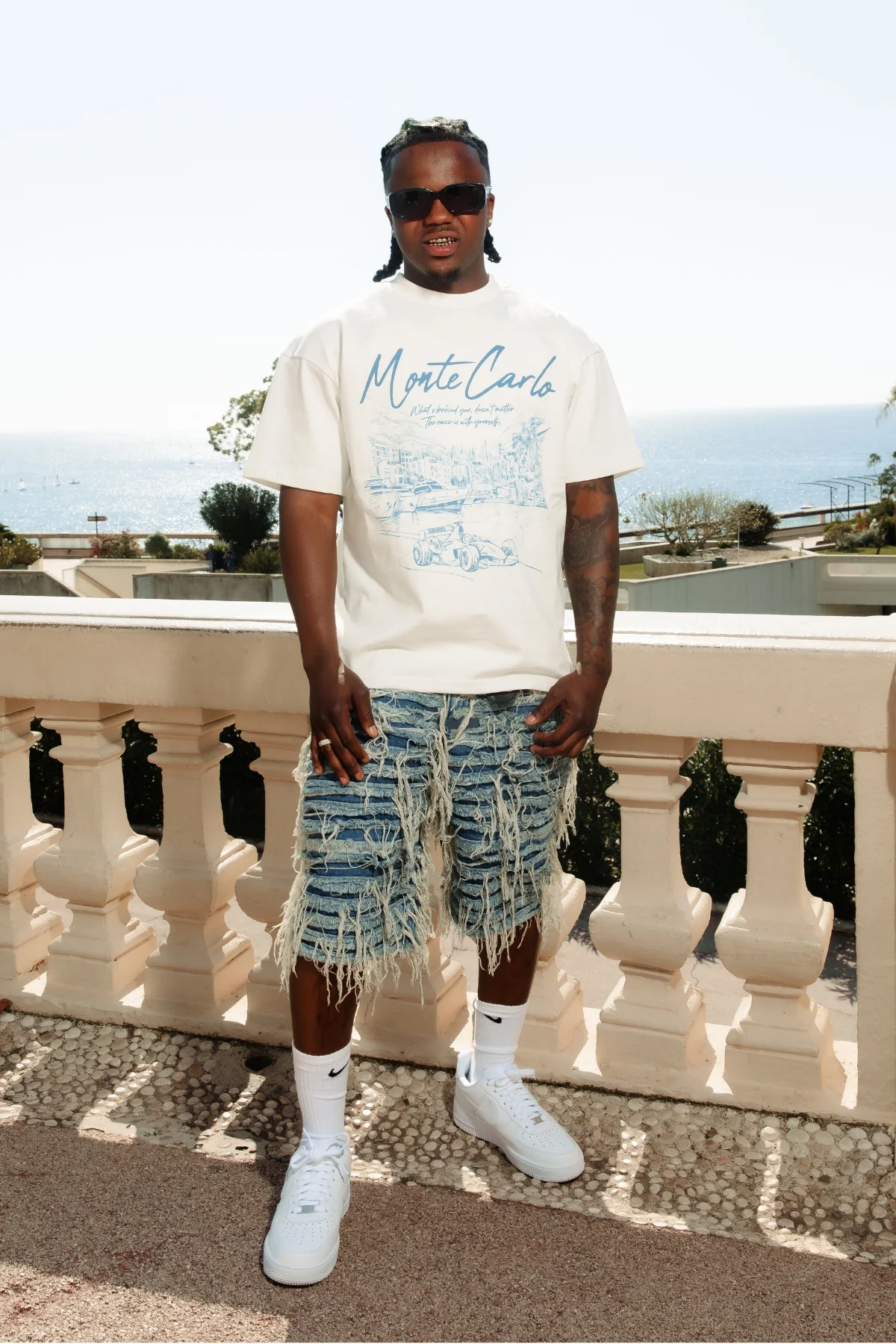 Sassari Frayed Blue Denim Shorts - Image 5
